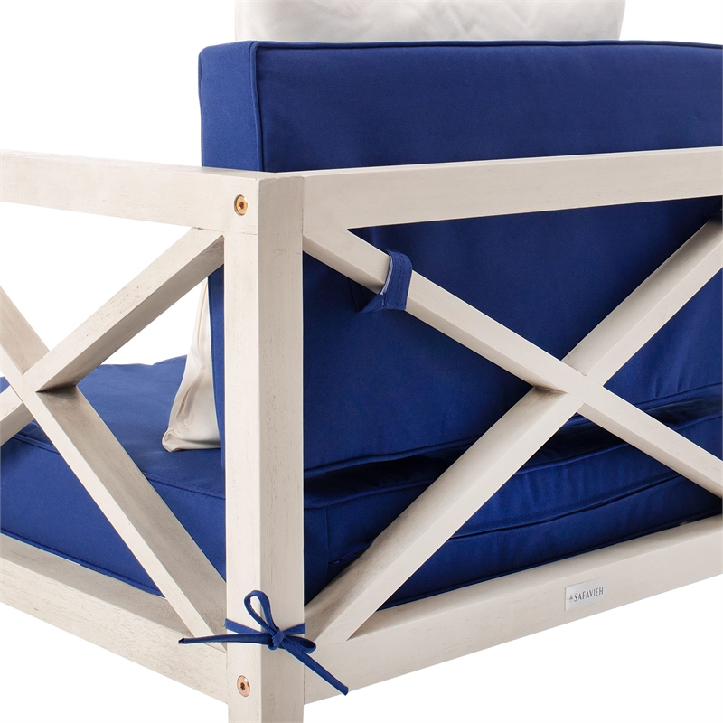 Safavieh Nunzio 4 Piece Patio Sofa Set in White and Navy