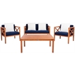 Safavieh Nunzio 4 Piece Patio Sofa Set in Teak Brown and Navy