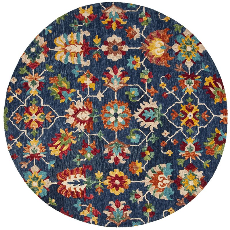Safavieh Aspen 7' Round Hand Tufted Wool Rug in Navy and Red