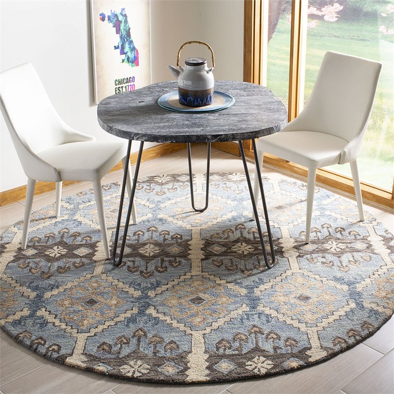 Safavieh Aspen 7' Round Hand Tufted Wool Rug in Light Blue and Gray