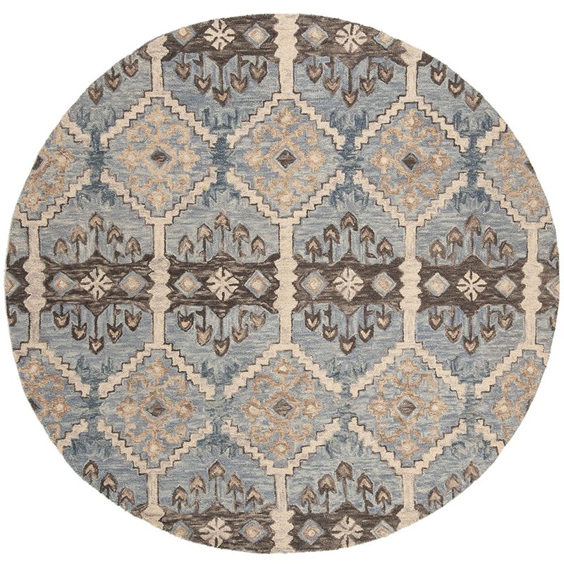 Safavieh Aspen 7' Round Hand Tufted Wool Rug in Light Blue and Gray