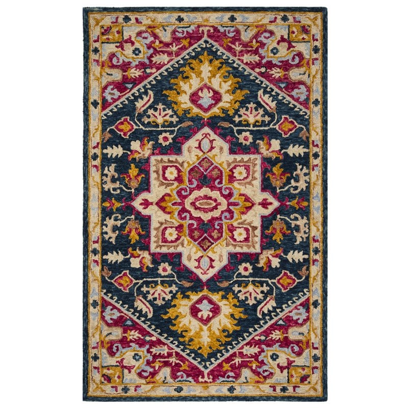 Safavieh Aspen 4' x 6' Hand Tufted Wool Rug in Navy and Fuchsia
