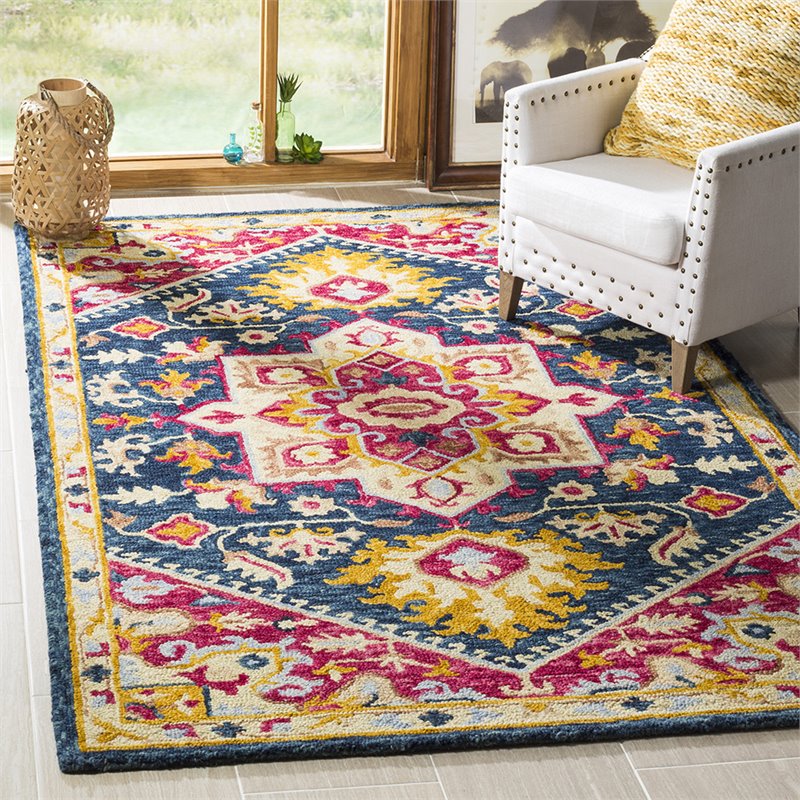 Safavieh Aspen 5' x 8' Hand Tufted Wool Rug in Navy and Fuchsia