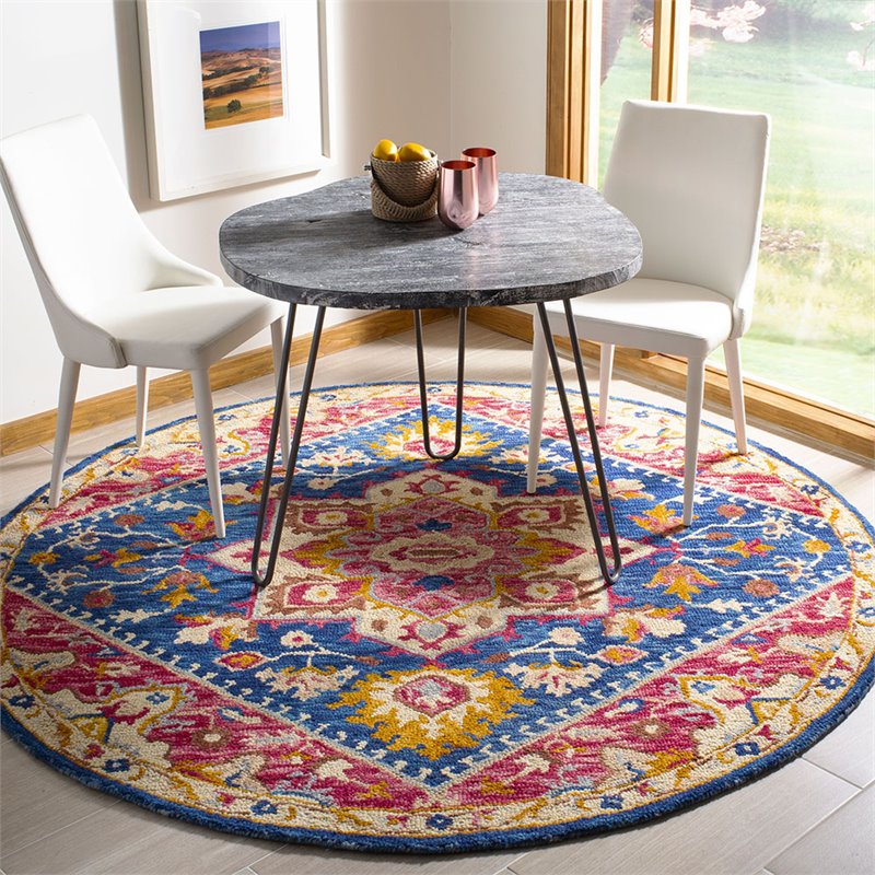 Safavieh Aspen 7' Round Hand Tufted Wool Rug in Navy and Fuchsia