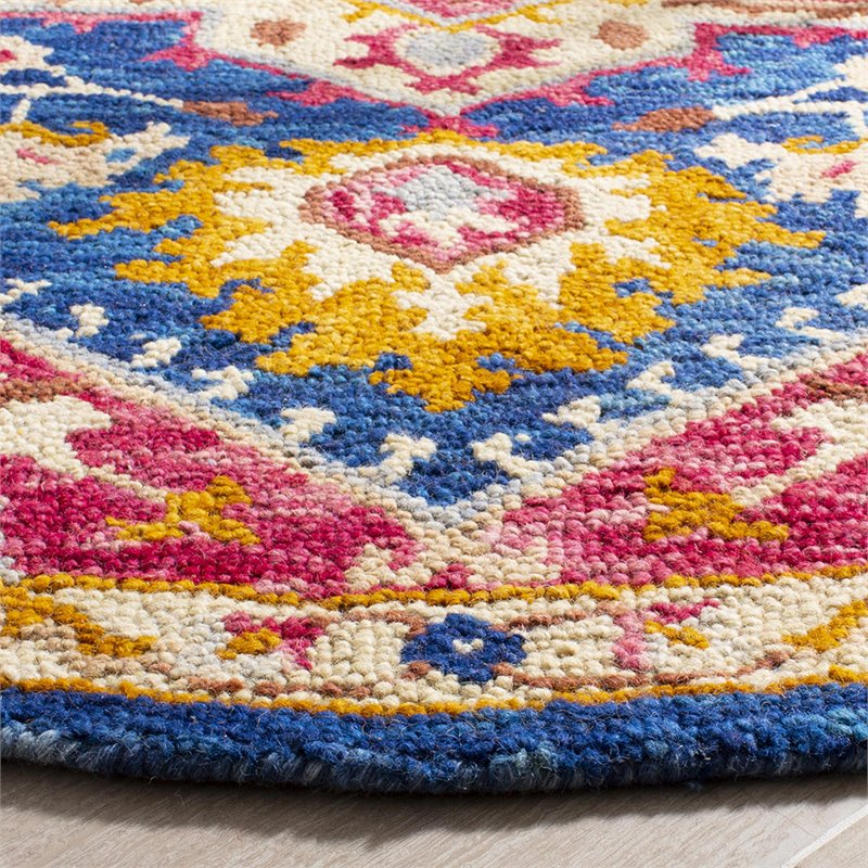 Safavieh Aspen 7' Round Hand Tufted Wool Rug in Navy and Fuchsia