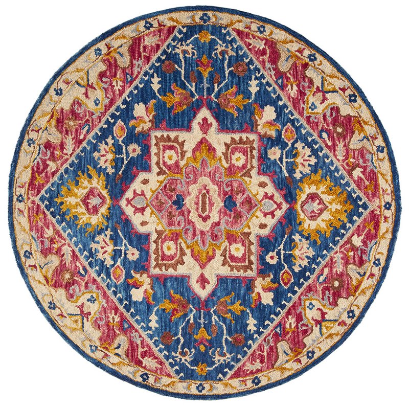 Safavieh Aspen 7' Round Hand Tufted Wool Rug in Navy and Fuchsia