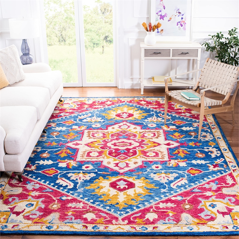 Safavieh Aspen 7' Square Hand Tufted Wool Rug in Navy and Fuchsia