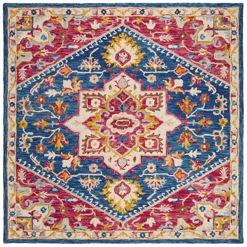 Safavieh Aspen 7' Square Hand Tufted Wool Rug in Navy and Fuchsia