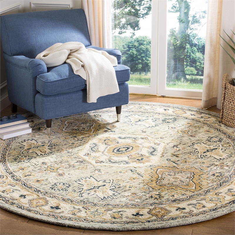 Safavieh Aspen 7' Round Hand Tufted Wool Rug in Moss and Ivory