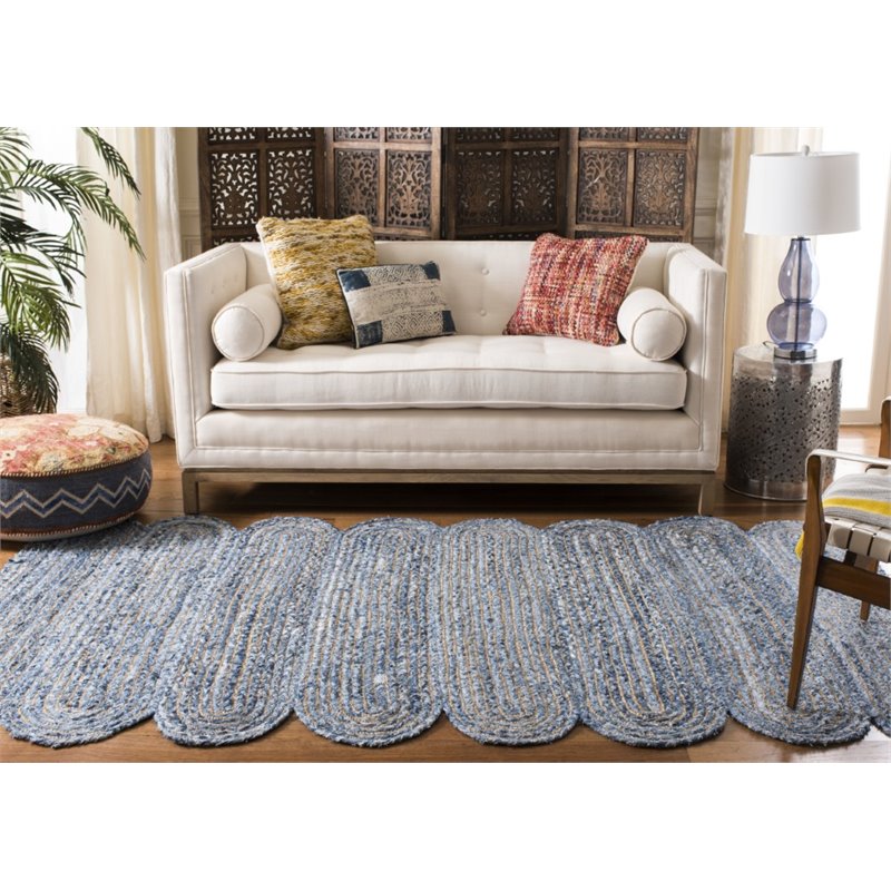 Safavieh Cape Cod 5' x 8' Hand Woven Jute Rug in Blue and Natural