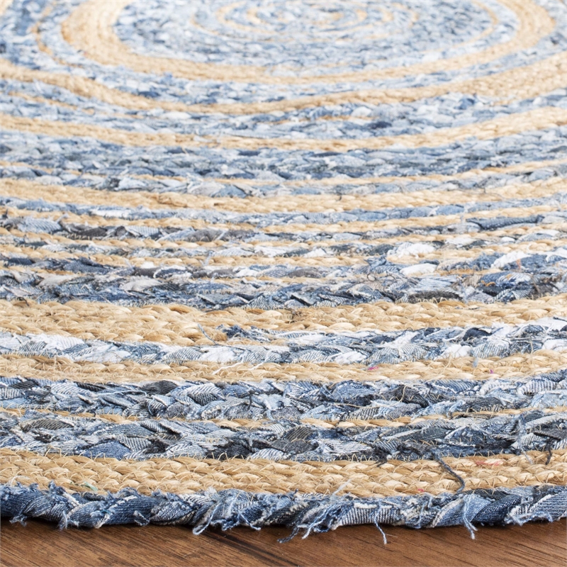 Safavieh Cape Cod 3' Round Hand Woven Jute Rug in Blue and Natural