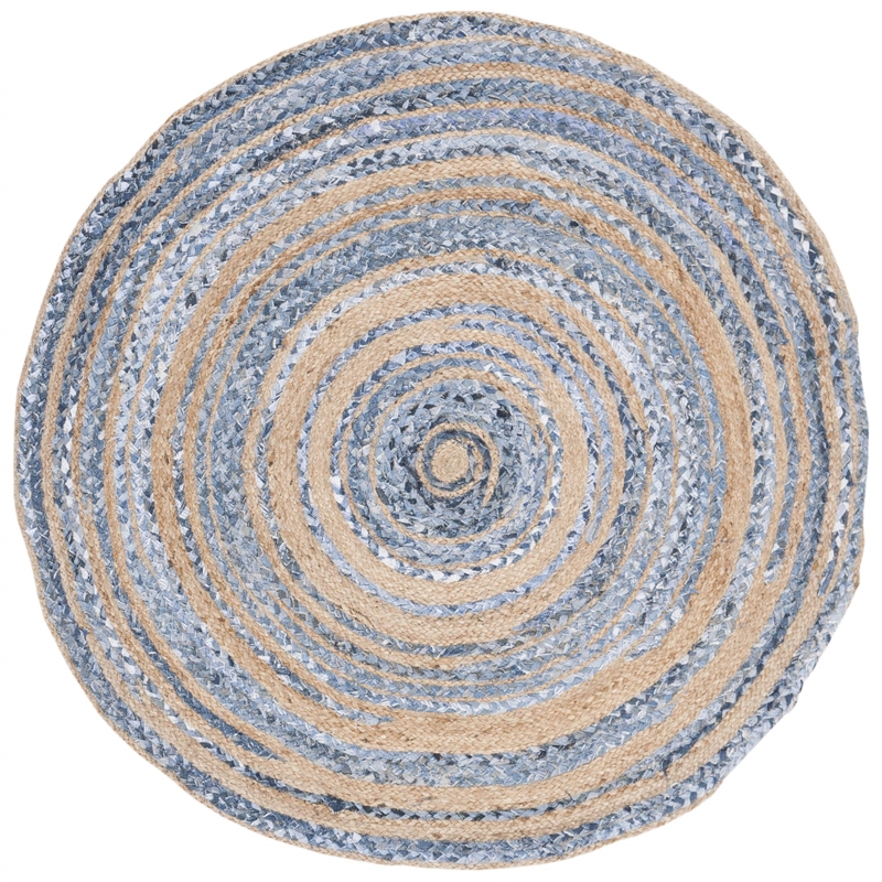 Safavieh Cape Cod 3' Round Hand Woven Jute Rug in Blue and Natural