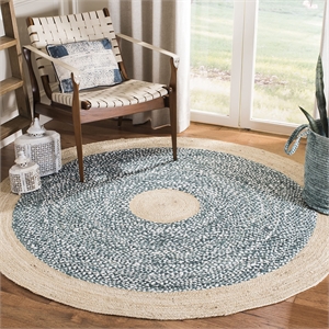 Safavieh Cape Cod 3' Round Hand Woven Jute Rug in Blue and Natural
