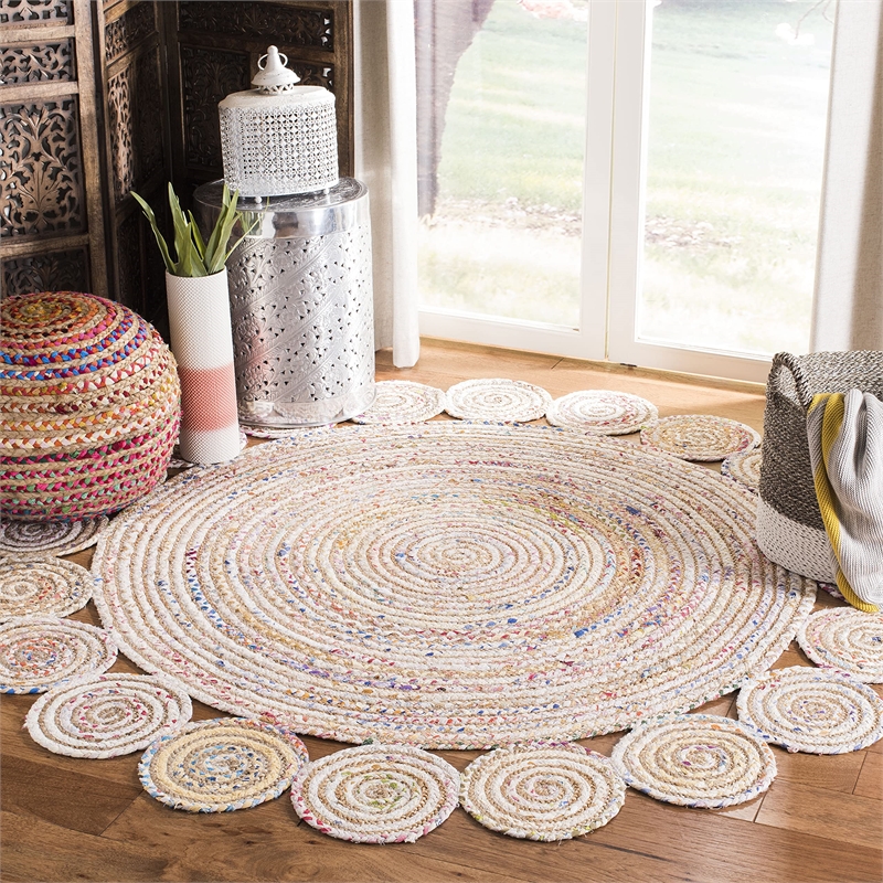 Safavieh Cape Cod 3' Round Hand Woven Jute Rug in Ivory and Natural