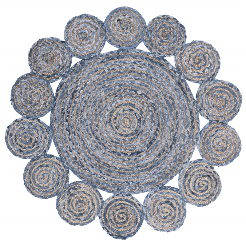 Safavieh Cape Cod 3' Round Hand Woven Jute Rug in Blue and Natural