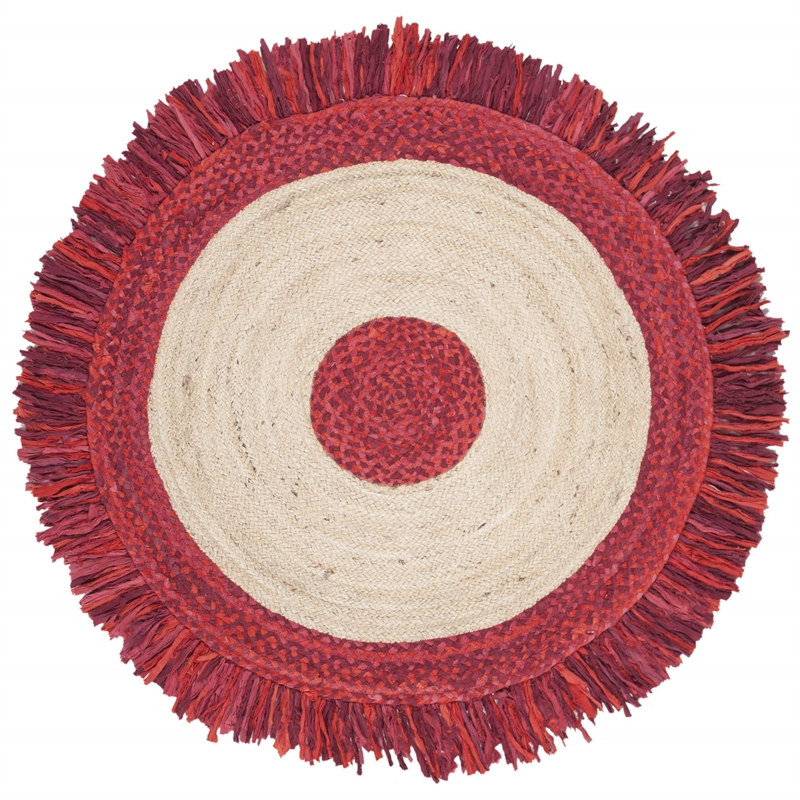 Safavieh Cape Cod 3' Round Hand Woven Jute Rug in Red and Natural