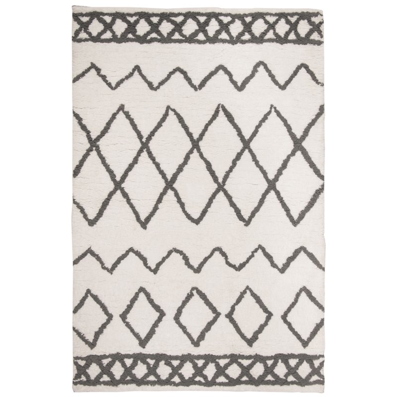 Safavieh Equinox 3' x 5' Hand Tufted Shag Rug in Cream and Gray