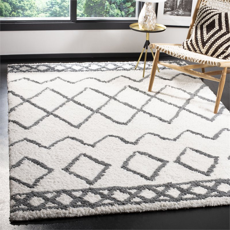 Safavieh Equinox 8' x 10' Hand Tufted Shag Rug in Cream and Gray
