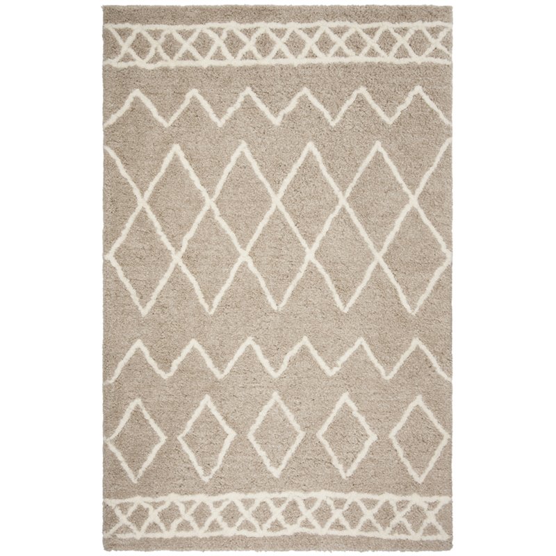 Safavieh Equinox 4' x 6' Hand Tufted Shag Rug in Beige and Ivory