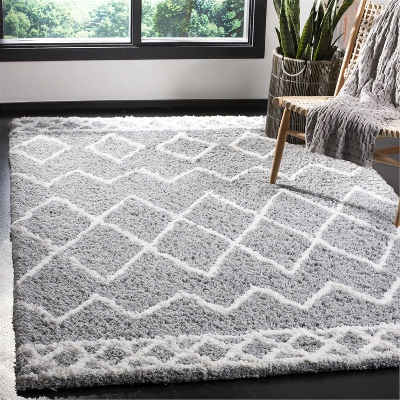 Safavieh Equinox 3' x 5' Hand Tufted Shag Rug in Gray and Cream