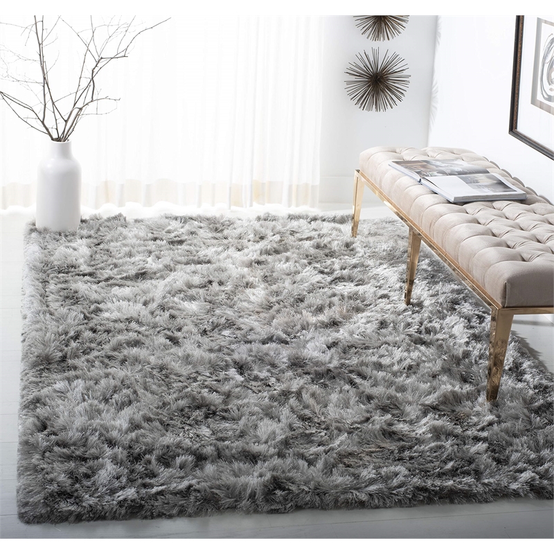 Safavieh Ocean 5' x 8' Hand Tufted Shag Rug in Silver