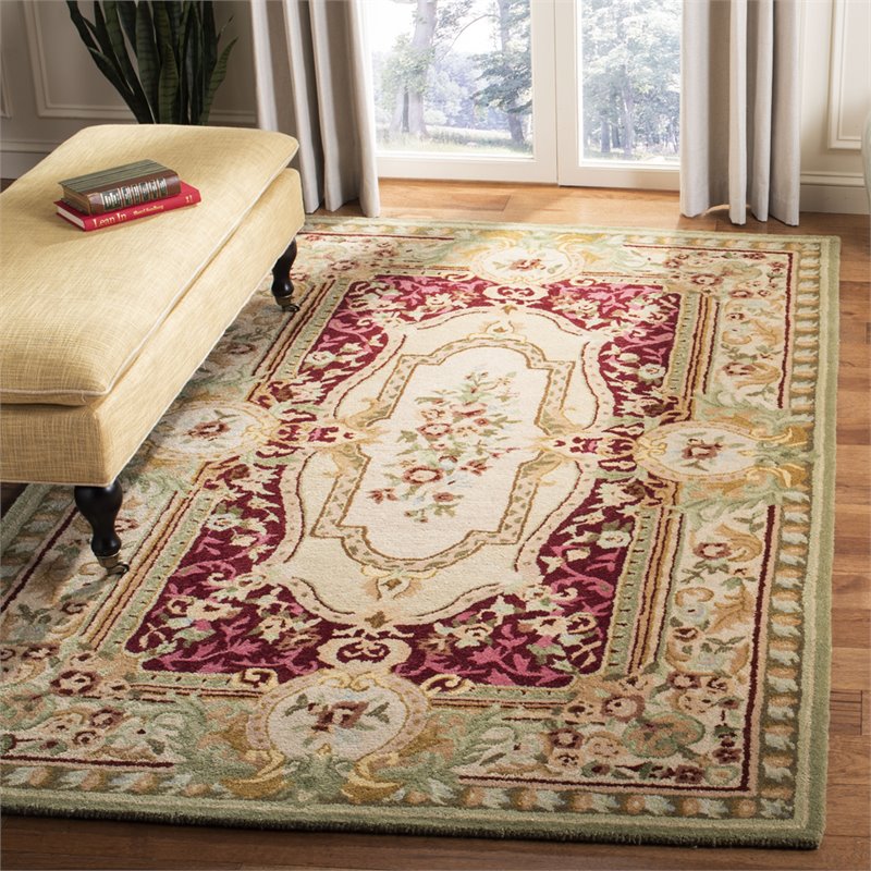 Safavieh Savonnerie 4' x 6' Hand Tufted Wool Rug in Red and Ivory