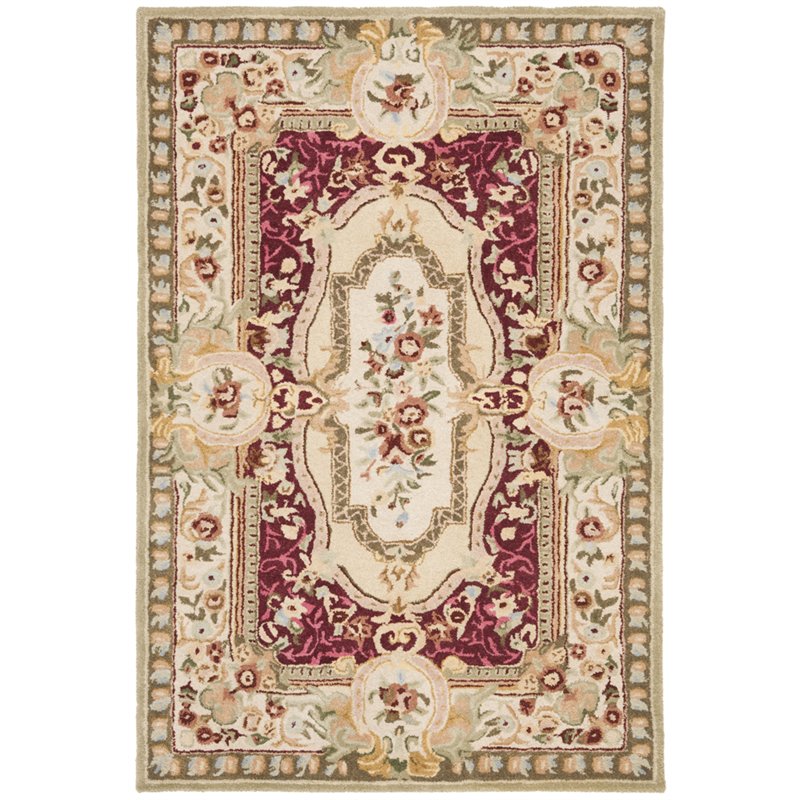 Safavieh Savonnerie 4' x 6' Hand Tufted Wool Rug in Red and Ivory