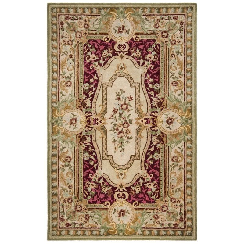 Safavieh Savonnerie 5' x 8' Hand Tufted Wool Rug in Red and Ivory