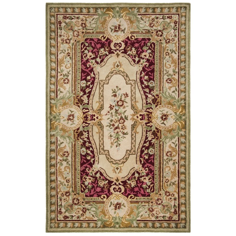Safavieh Savonnerie 9' x 12' Hand Tufted Wool Rug in Red and Ivory
