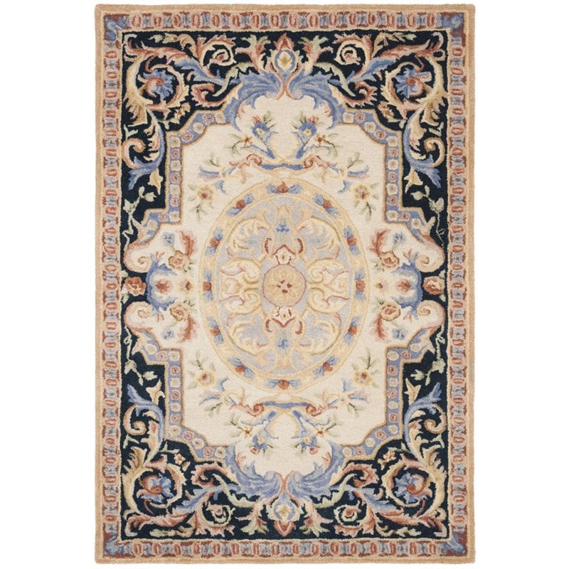 Safavieh Savonnerie 4' x 6' Hand Tufted Wool Rug in Ivory and Black