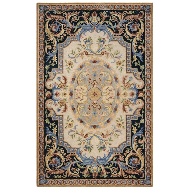 Safavieh Savonnerie 5' x 8' Hand Tufted Wool Rug in Ivory and Black