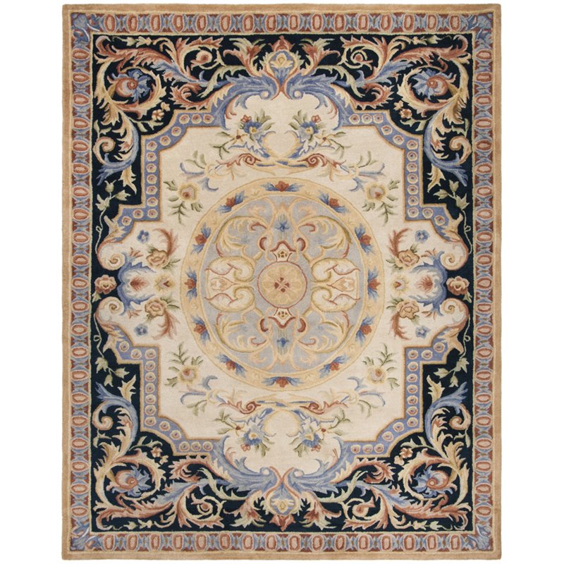 Safavieh Savonnerie 9' x 12' Hand Tufted Wool Rug in Ivory and Black
