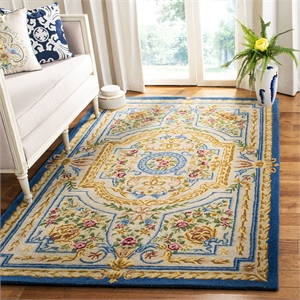 Safavieh Savonnerie 6' Square Hand Tufted Wool Rug in Blue and Ivory
