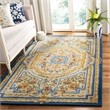 Safavieh Savonnerie 6' Square Hand Tufted Wool Rug in Blue and Ivory