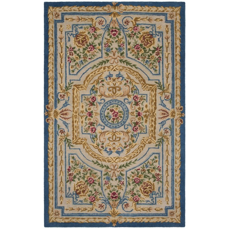 Safavieh Savonnerie 8' x 10' Hand Tufted Wool Rug in Blue and Ivory