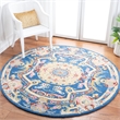 Safavieh Savonnerie 6' Round Hand Tufted Wool Rug in Blue and Ivory