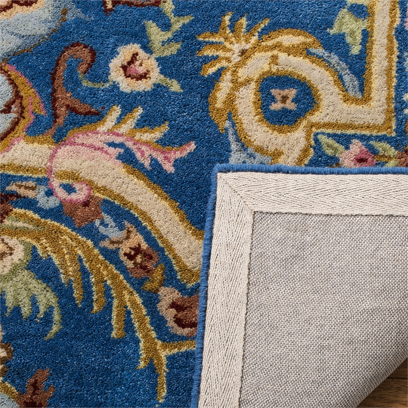 Safavieh Savonnerie 6' Square Hand Tufted Wool Rug in Blue and Ivory