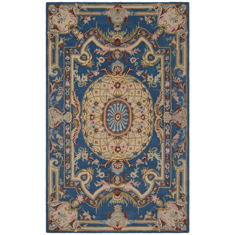 Safavieh Savonnerie 9' x 12' Hand Tufted Wool Rug in Blue and Ivory