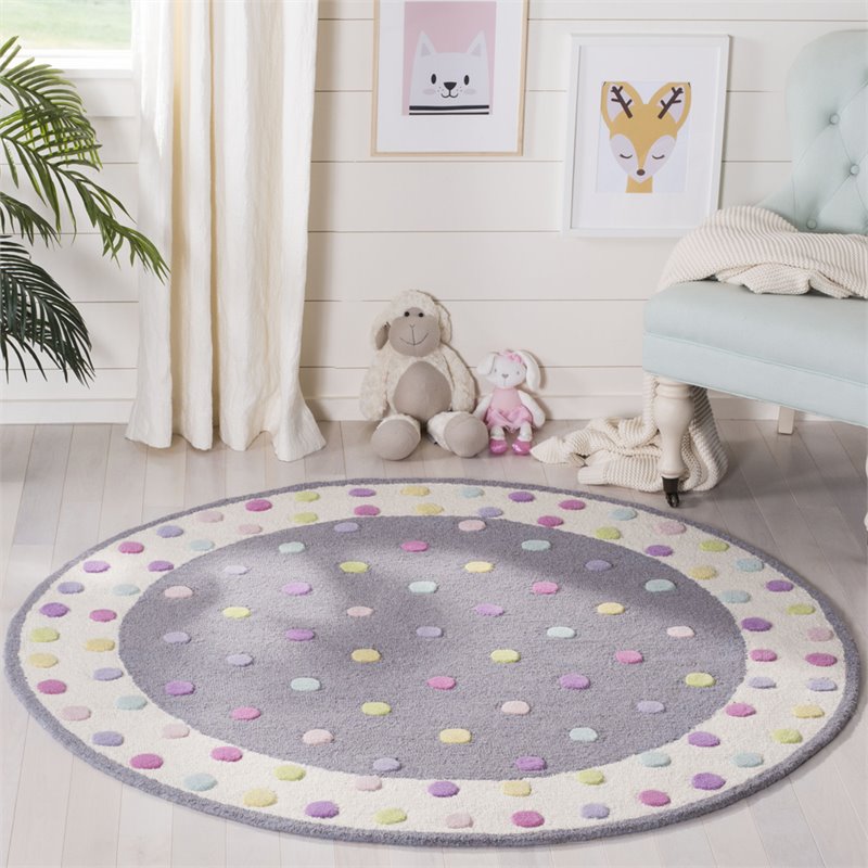 Safavieh 5' Round Hand Tufted Wool Rug in Gray and Ivory