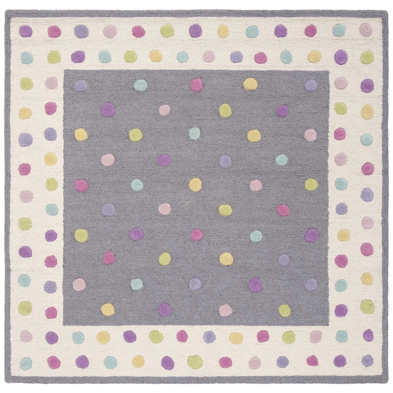 Safavieh 5' Square Hand Tufted Wool Rug in Gray and Ivory