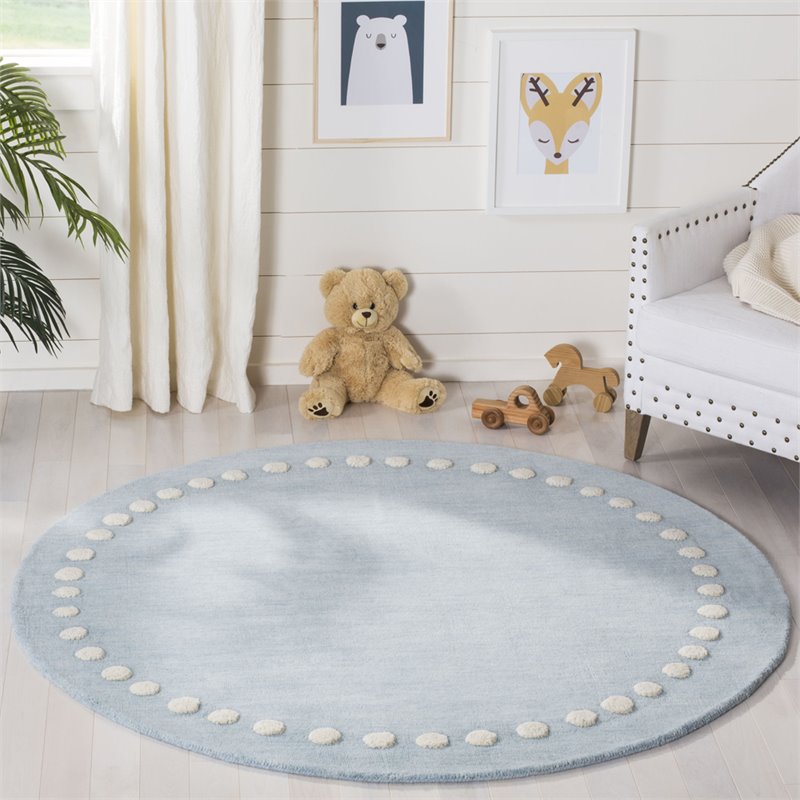 Safavieh 5' Round Hand Loomed Wool Rug in Blue and Ivory