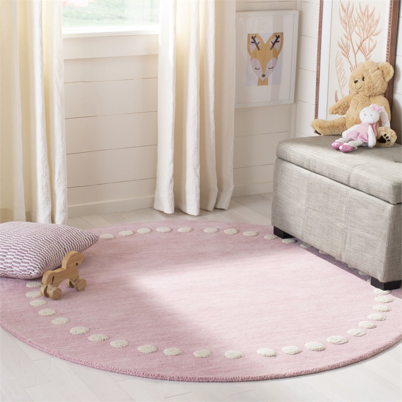 Safavieh 5' Round Hand Loomed Wool Rug in Pink and Ivory