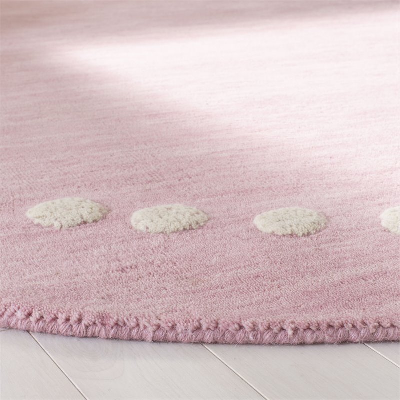 Safavieh 5' Round Hand Loomed Wool Rug in Pink and Ivory