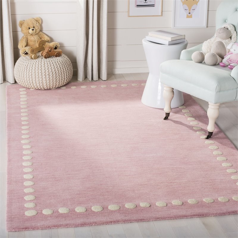 Safavieh Kids 8' x 10' Hand Loomed Wool Rug in Pink and Ivory