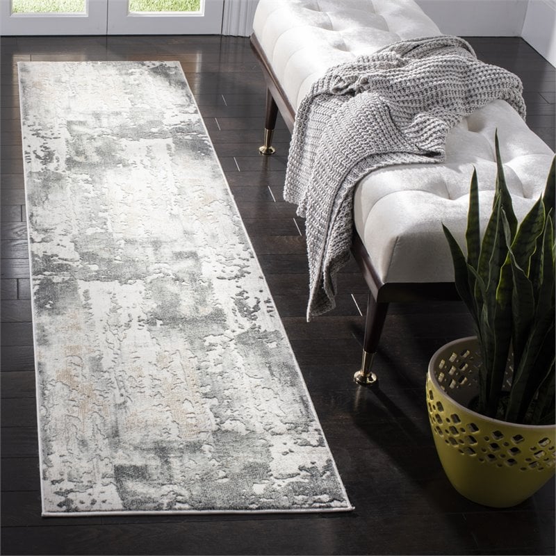 Safavieh Vogue 2' X 8' Polyester Power Loomed Rug In Beige And Charcoal