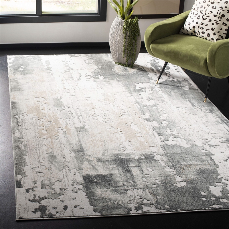 Safavieh Vogue 4' X 6' Polyester Power Loomed Rug In Beige And Charcoal