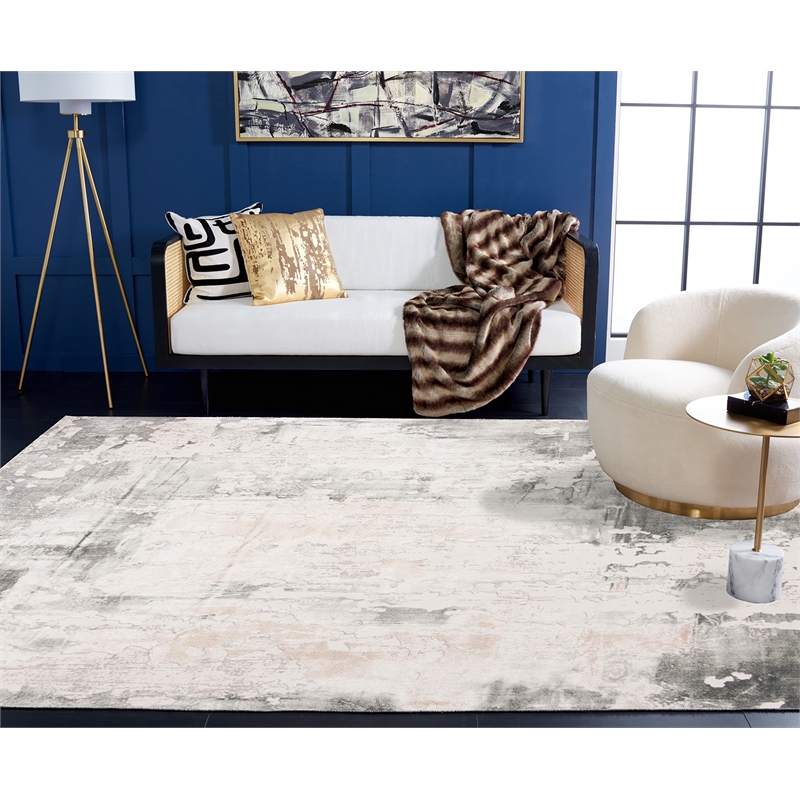 Safavieh Vogue 4' X 6' Polyester Power Loomed Rug In Beige And Charcoal