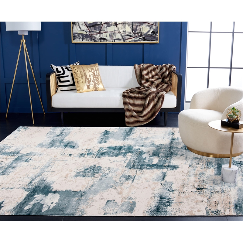 Safavieh Vogue 4' X 6' Polyester Power Loomed Rug in Beige / Turquoise