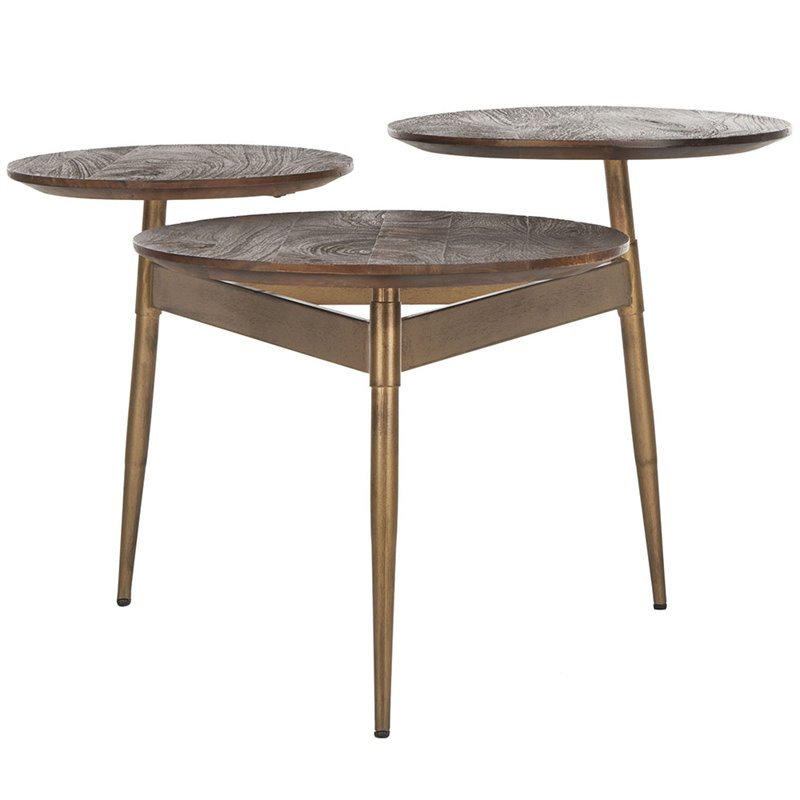 Safavieh Ian 3 Circle Accent Table in Rustic Honey and Gold