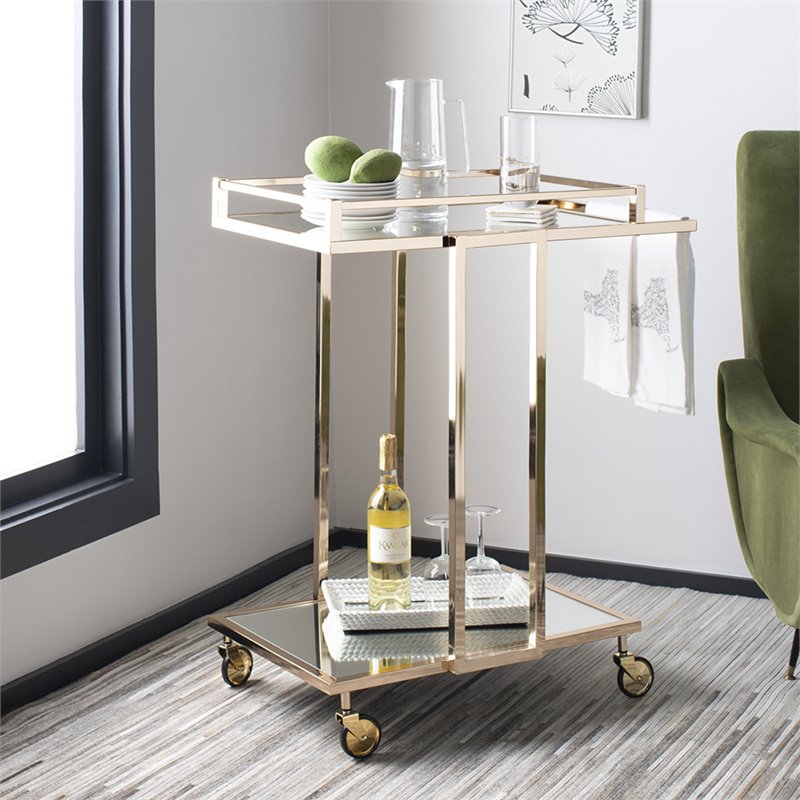 Safavieh Capri 2 Tier Glass Bar Cart in Gold